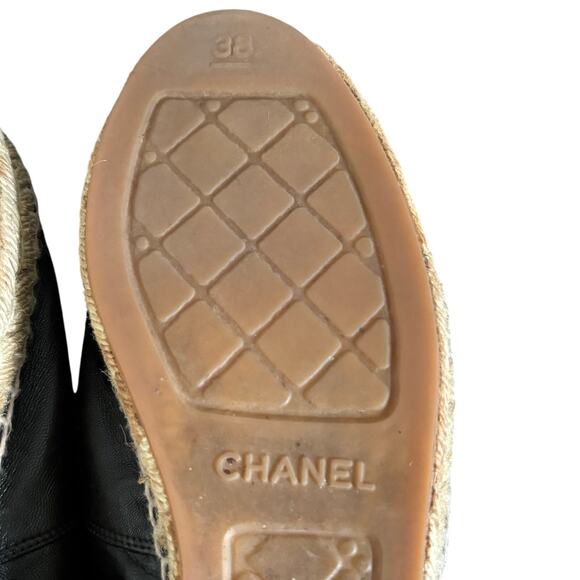 Chanel Interlocking CC Cap Toe Espadrille Shoes Black Leather Flats Size EU 38 - Picture 13 of 16